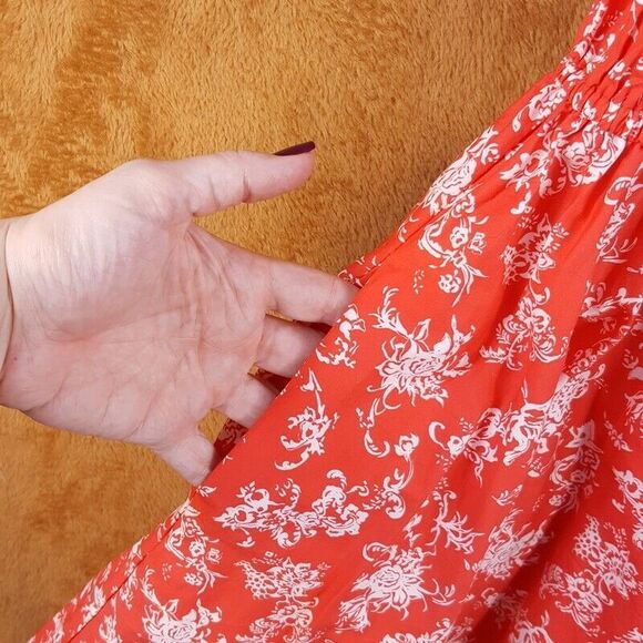 CAROLINE CONSTAS Womens Dress XS Red Pullover Fit Flare Floral Puff BARDOT Girly - Picture 10 of 11